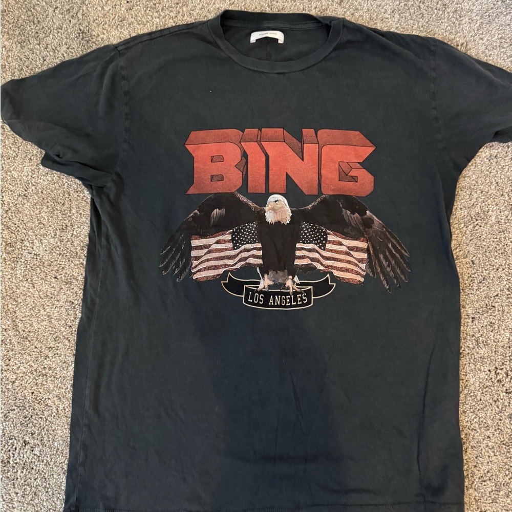 Anine Bing Black Graphic Tee with Eagle and Los Angeles Print